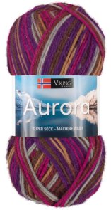Aurora färg 0655 lila/cerise/brun viking garn sockgarn handarbetsboden örebro