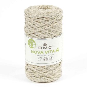 glitter i DMC Nova Vita 4 Metallic färg 003 beige/guld tubgarn virka och sticka korgar väskor inredningsdetaljer med nova vita 4
