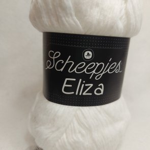 Eliza färg 0218 Bobtail White vit scheepjes polyester polyamid sticka virka kroka garn yarn handarbete handarbeta handarbetsbode
