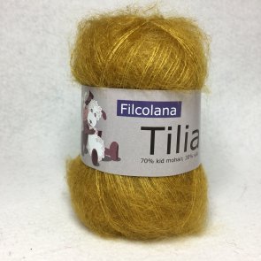 Tilia färg 136 Mustard Filcolana kid silk Petiteknit