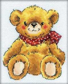 RTO Korsstygnskit 10,5x13 Teddy-bear Aida 5,5 björn gosedjur broderi brodera sy sömnad handarbete handarbeta handarbetsboden i ö