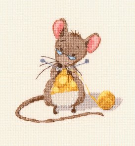 RTO Korsstygnskit 10x10 Cheese Knitting Aida 6,4 mus råtta gnagare djur stickar garn sticka stickor broderi brodera sy sömnad ha