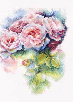 RTO Korsstygnskit 25x31,5 Pink Bliss Aida 5,5 blommor blomma bukett broderi brodera sy sömnad handarbete handarbeta handarbetsbo