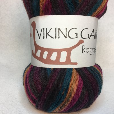 Raggen färg 0756 petrol/senap/plommon mjukt och skönt sockgarn från Viking